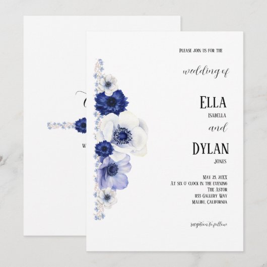 Blauwe en witte papaverbloem kaart (Voorkant / Achterkant)