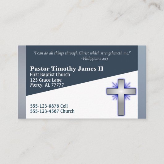 Blauwe en witte pastor of Deacon Cross Business Ca Visitekaartje (Voorkant)