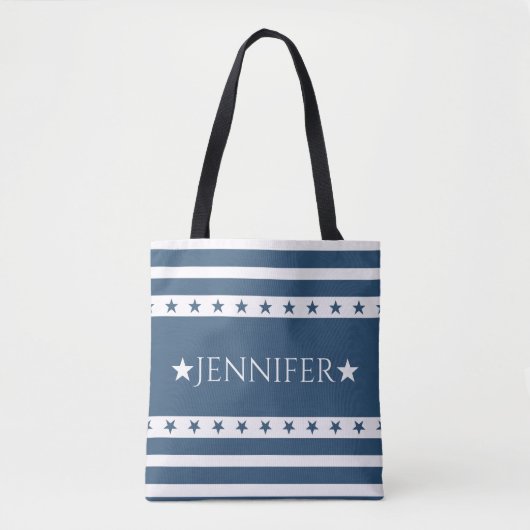 Blauwe en witte patriottische sterren en stripes, tote bag (Voorkant)