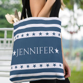 Blauwe en witte patriottische sterren en stripes, tote bag
