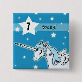 Blauwe en witte Pegasus Unicorn Birthday age Vierkante Button 5,1 Cm