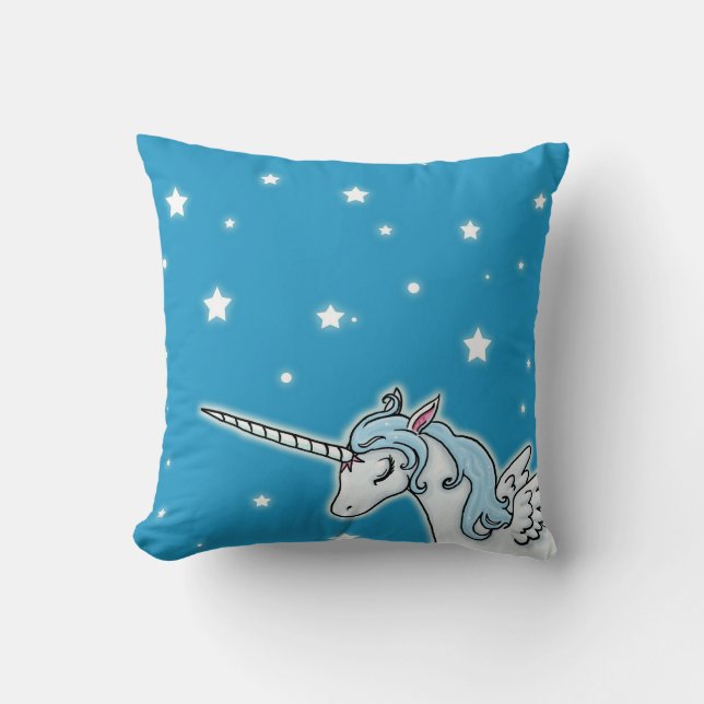Blauwe en witte Pegasus Unicorn Kussen (Voorkant)