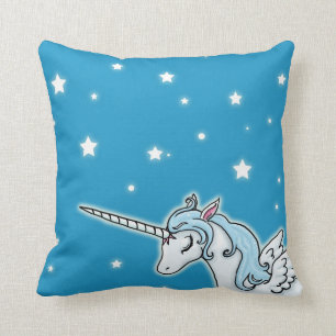 Blauwe en witte Pegasus Unicorn Kussen