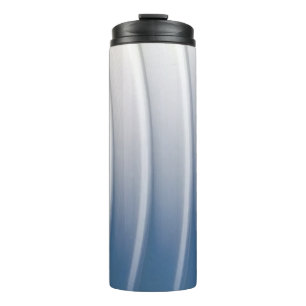 Blauwe en witte plastic verpakking thermosbeker