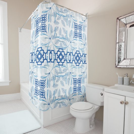 Blauwe en witte platte platte duinen douchegordijn (In situ)