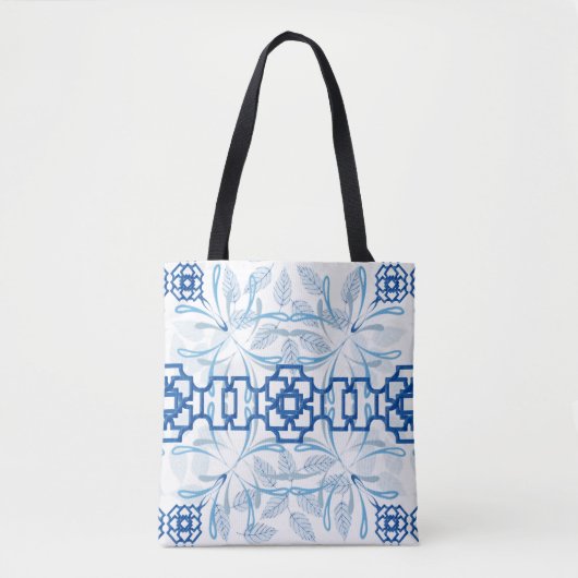 Blauwe en witte platte platte duinen tote bag (Voorkant)
