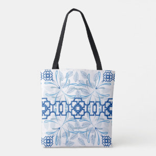 Blauwe en witte platte platte duinen tote bag
