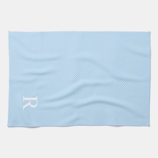 Blauwe en witte poka Dot Monogrammed Theedoek (Horizontaal)