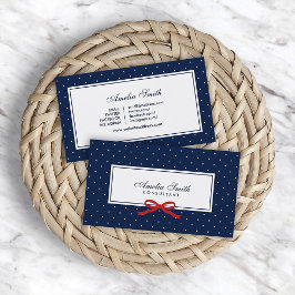 Blauwe en witte poka Dot Red Ribbon Social Media Visitekaartje