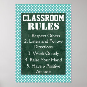 Blauwe en witte poka Dots Classroom Rules Poster