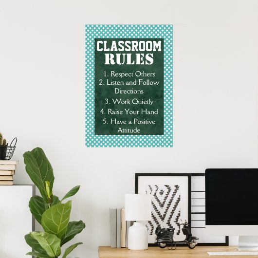 Blauwe en witte poka Dots Classroom Rules Poster (Thuiskantoor)