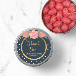 Blauwe en witte pokadop, blauwe roze rozen Dank je Ronde Sticker