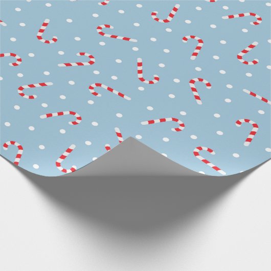 Blauwe en witte pokadots en snoepriet cadeaupapier (Hoek)