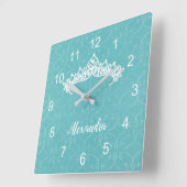 Blauwe en witte prinses Tiara Wall Clock Vierkante Klok (Hoek)