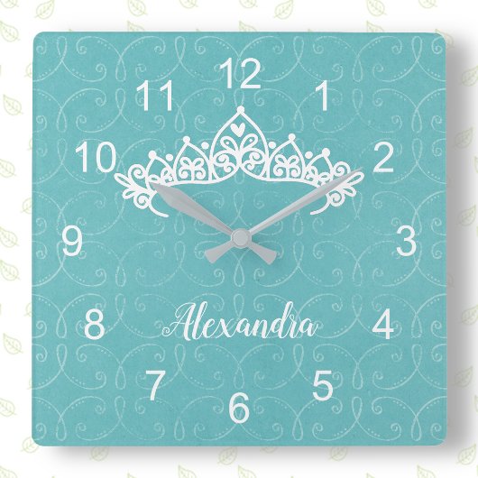 Blauwe en witte prinses Tiara Wall Clock Vierkante Klok