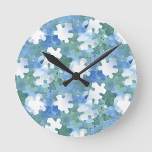 Blauwe en witte puzzel ronde klok