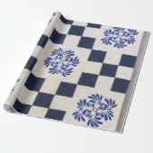 Blauwe en witte quilt cadeaupapier (Uitgerold)