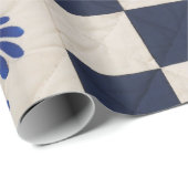 Blauwe en witte quilt cadeaupapier (Rol Hoek)