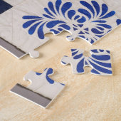 Blauwe en witte quilt legpuzzel (Zijkant)