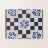 Blauwe en witte quilt legpuzzel (Horizontaal)