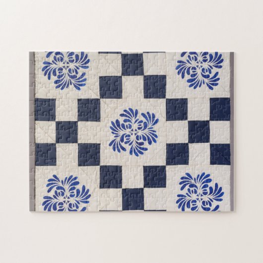 Blauwe en witte quilt legpuzzel (Horizontaal)