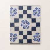 Blauwe en witte quilt legpuzzel (Verticaal)