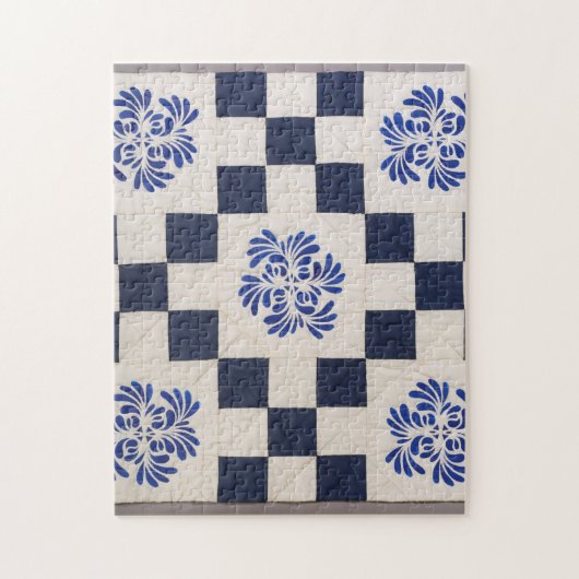 Blauwe en witte quilt legpuzzel (Verticaal)