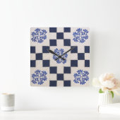 Blauwe en witte quilt vierkante klok (Huis)