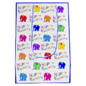 Blauwe en witte regenboog Cartoon Elephants Birthd Medium Cadeauzakje (Achterkant)