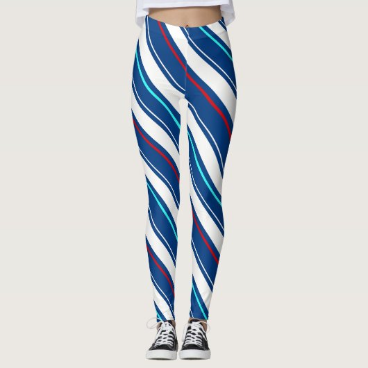 Blauwe en witte regimentsstrepen leggings (Voorkant)