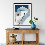 Blauwe en witte Reis Santorini Oia Church Poster<br><div class="desc">Blauw en wit reisafdrukken. Het Poster van de kerk van Santorini Oia is geweldig voor de zomerversiering van je huis of kantoor.</div>