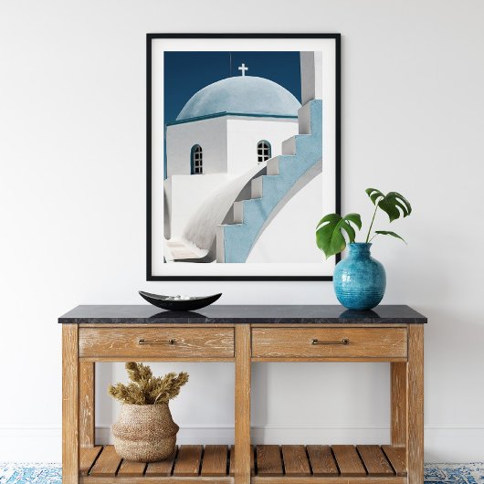 Blauwe en witte Reis Santorini Oia Church Poster