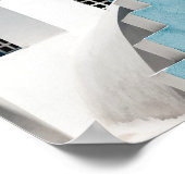 Blauwe en witte Reis Santorini Oia Church Poster (Hoek)