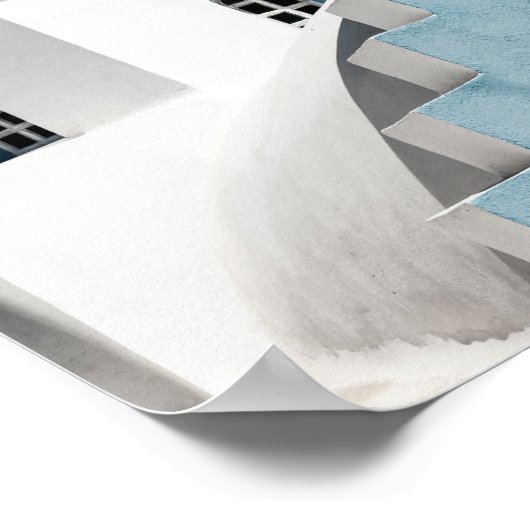 Blauwe en witte Reis Santorini Oia Church Poster (Hoek)