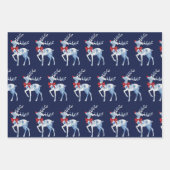 Blauwe en witte rendiervakantiewerkbladen inpakpapier vel (Voorkant 2)