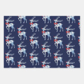 Blauwe en witte rendiervakantiewerkbladen inpakpapier vel (Voorkant)