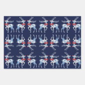 Blauwe en witte rendiervakantiewerkbladen inpakpapier vel (Voorkant 3)