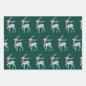 Blauwe en witte rendiervakantiewerkbladen inpakpapier vel (Voorkant 2)