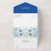 Blauwe en Witte Rozen en Dahlias Bruiloft All In One Uitnodiging (Buitenkant)