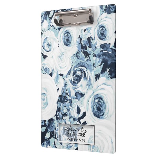 Blauwe en witte rozen Glam Modern Floral Klembord (Links)