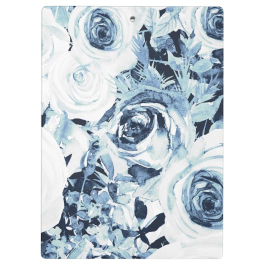 Blauwe en witte rozen Glam Modern Floral Klembord (Achterkant)