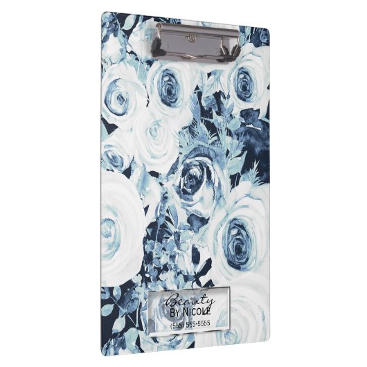 Blauwe en witte rozen Glam Modern Floral Klembord (Rechts)