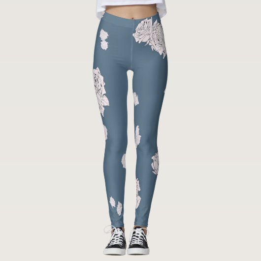 Blauwe en witte rozen leggings (Voorkant)