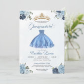 Blauwe en witte rozen Princess Quinceañera Birthda Kaart (Staand voorkant)
