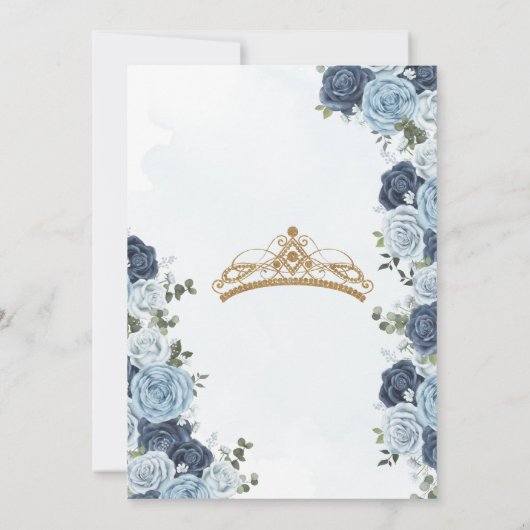 Blauwe en witte rozen Princess Quinceañera Birthda Kaart (Achterkant)