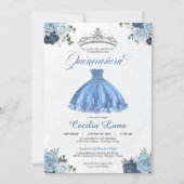 Blauwe en witte rozen Princess Quinceañera Birthda Kaart (Voorkant)