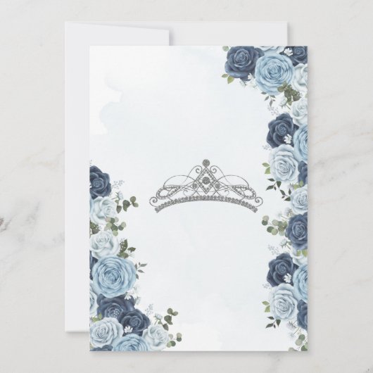 Blauwe en witte rozen Princess Quinceañera Birthda Kaart (Achterkant)