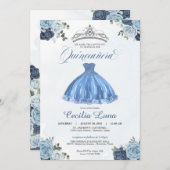 Blauwe en witte rozen Princess Quinceañera Birthda Kaart (Voorkant / Achterkant)