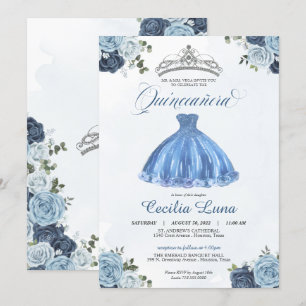 Blauwe en witte rozen Princess Quinceañera Birthda Kaart