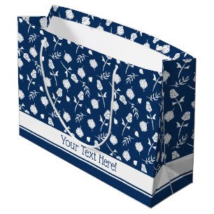 blauwe en witte rozen Rosebud Floral Print Groot Cadeauzakje